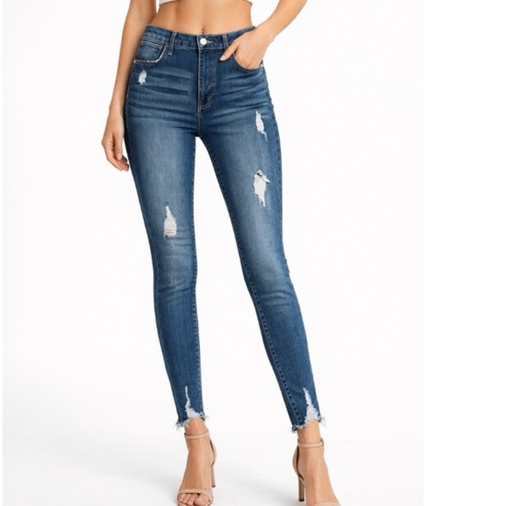 Jennifer Lopez Skinny Jeans Sculp High Rise Blue Distressed Raw Hem 8